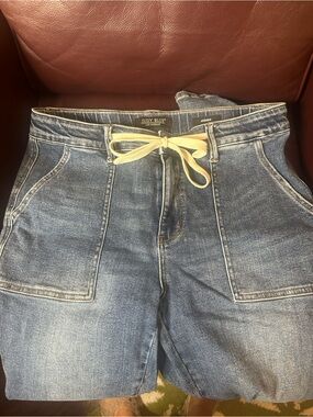 Judy Blue Light Blue Denim Jogger Shorts with Cream Drawstring